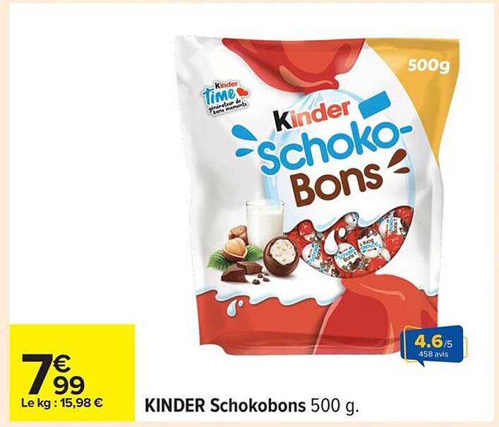 Promo Kinder Schokobons 500 G. chez Carrefour - 123Catalogue.fr