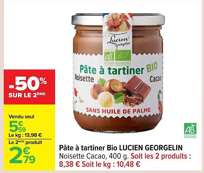 Pâte à tartiner Bio LUCIEN GEORGELIN Noisette Cacao, 400 g