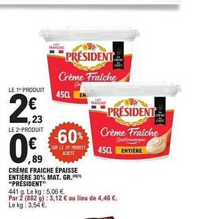 Promo Crme Frache paisse Entire 30% Mat. Gr. chez E.Leclerc -  123Catalogue.fr