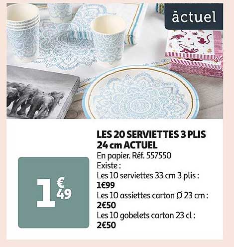 LES 20 SERVIETTES 3 PLIS 24 cm ACTUEL