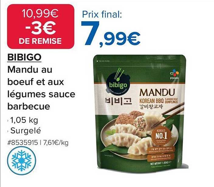 BIBIGO Mandu au boeuf et aux légumes sauce barbecue