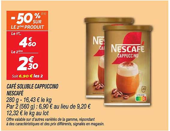 Café soluble cappuccino NESCAFÉ