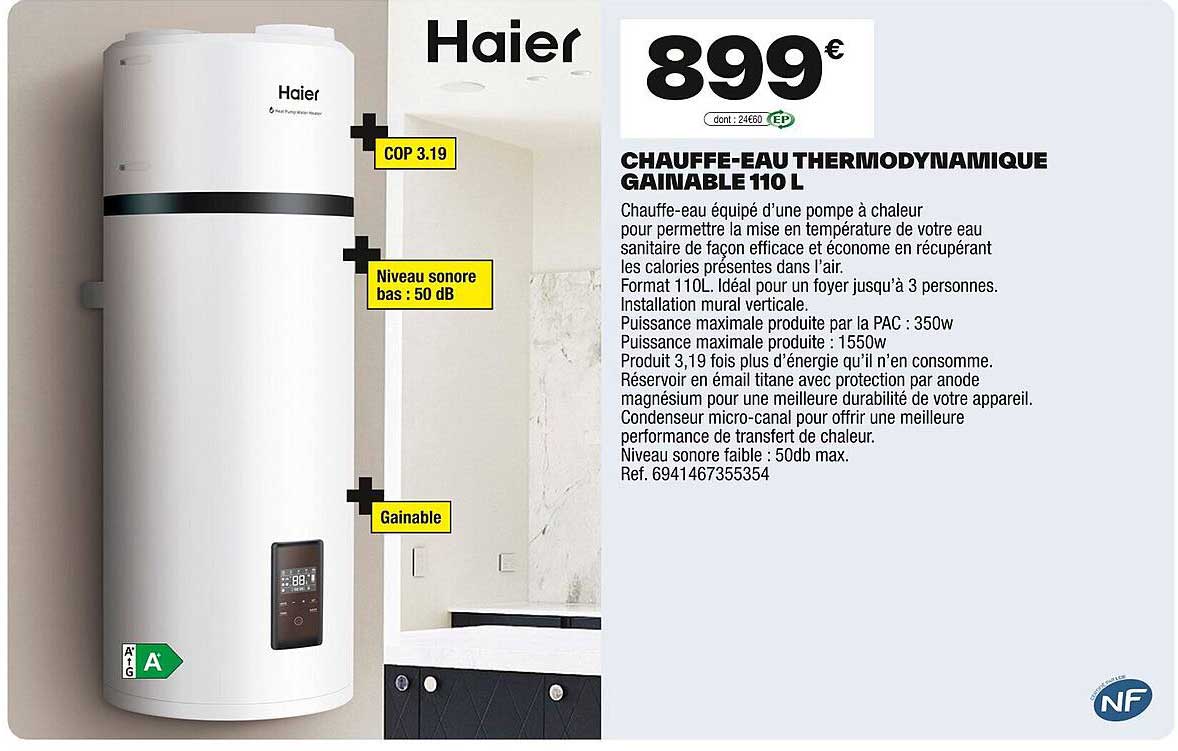 CHAUFFE-EAU THERMODYNAMIQUE GAINABLE 110 L