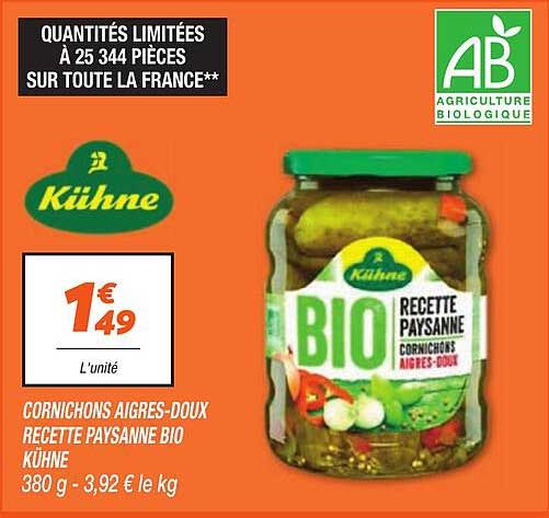 CORNICHONS AIGRES-DOUX RECETTE PAYSANNE BIO KUHNÉ
