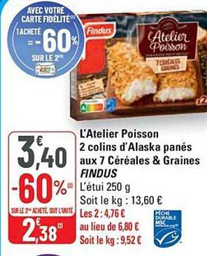 L'Atelier Poisson 2 colins d'Alaska panés aux 7 Céréales & Graines FINDUS