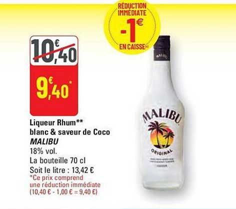 Liqueur Rhum** blanc & saveur de Coco MALIBU