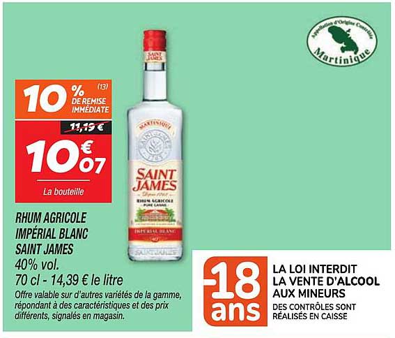 RHUM AGRICOLE IMPÉRIAL BLANC SAINT JAMES