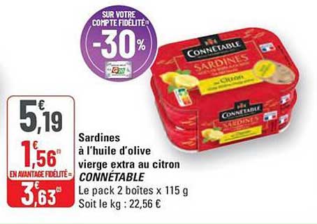 Sardines à l'huile d'olive vierge extra au citron CONNÉTABLE