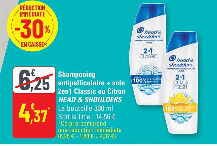 Shampooing antipelliculaire + soin 2en1 Classic ou Citron HEAD & SHOULDERS