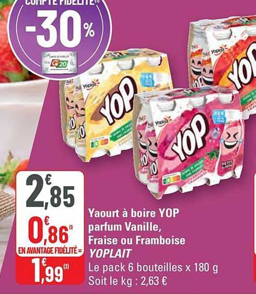 Yaourt à boire YOP parfum Vanille, Fraise ou Framboise