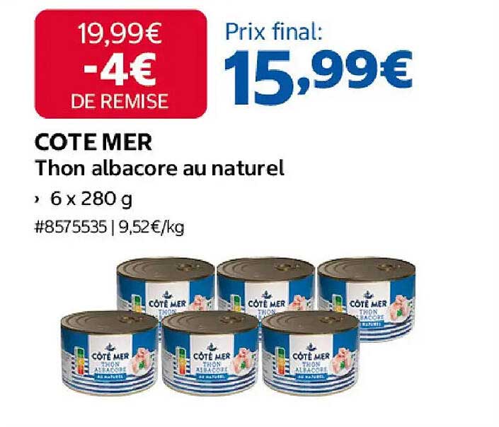 COTE MER Thon albacore au naturel