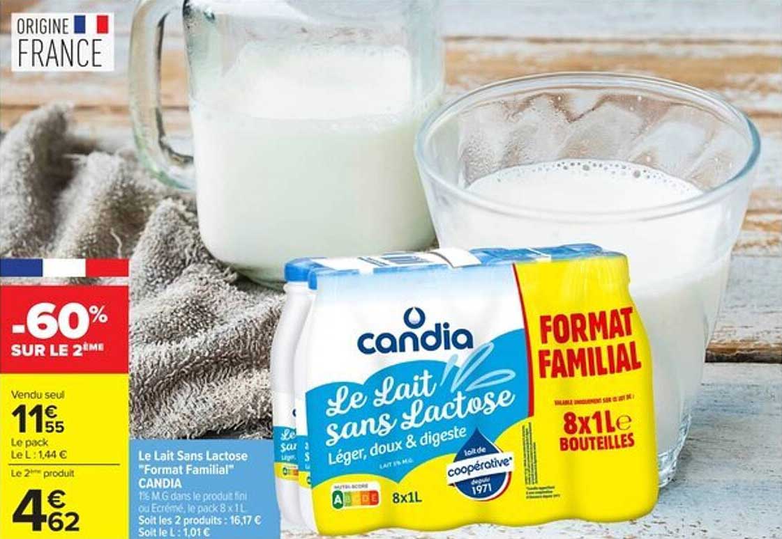 Le Lait Sans Lactose “Format Familial” CANDIA