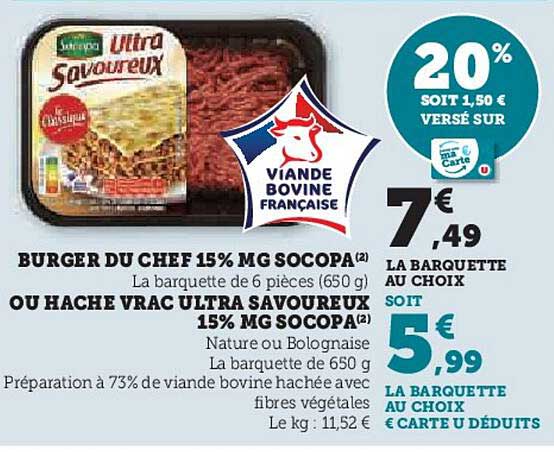 20% de réduction sur le Burger du Chef 15% MG Socopa