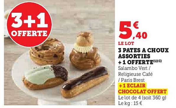 3 PÂTES À CHOUX ASSORTIES + 1 OFFERT