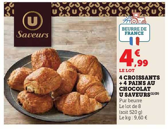 4 Croissants + 4 Pains au Chocolat U Saveurs