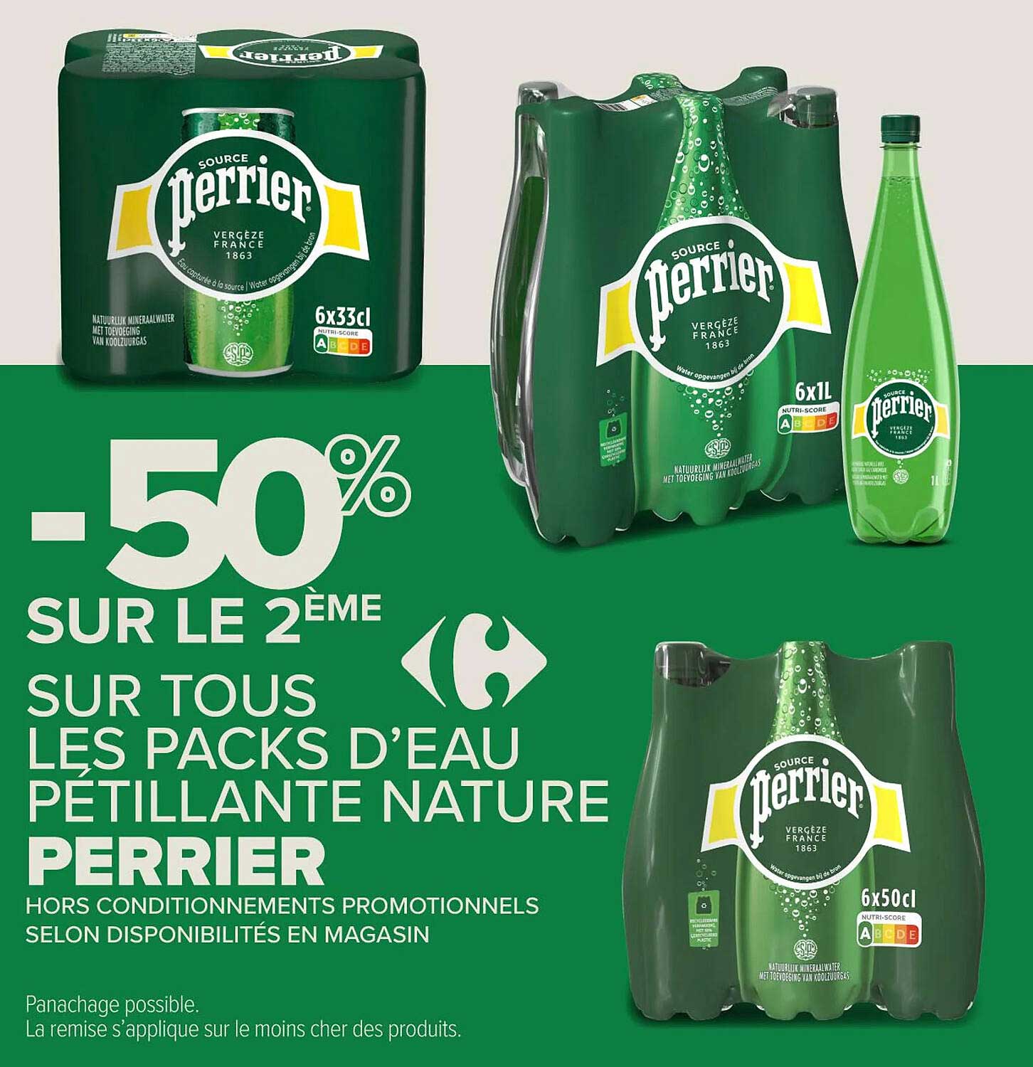 -50% SUR LE 2ème SUR TOUS LES PACKS D’EAU PÉTILLANTE NATURE PERRIER
