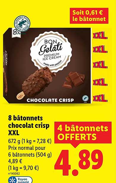 8 bâtonnets chocolat crisp XXL