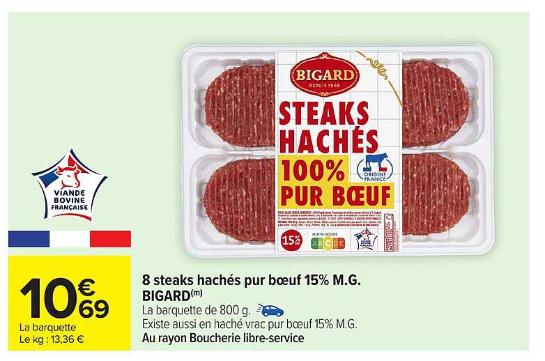 8 steaks hachés pur bœuf 15% M.G. BIGARD
