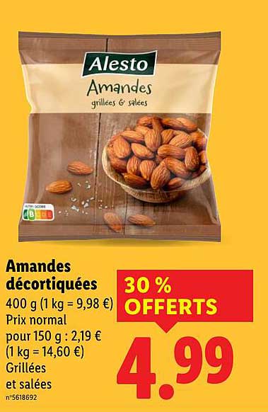 Amandes décortiquées grillées & salées