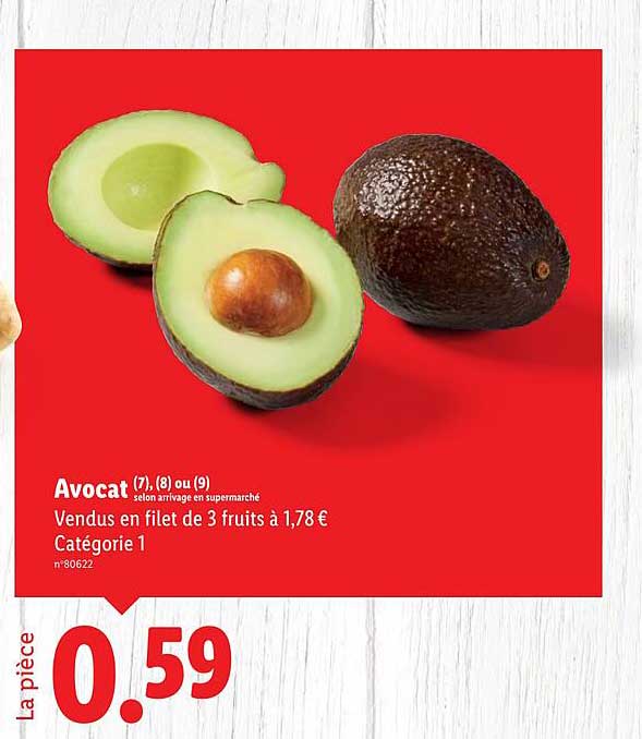 Avocat (7), (8) ou (9) selon arrivage en supermarché