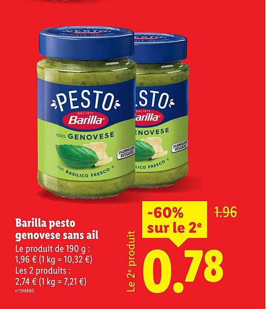 Barilla pesto genovese sans ail