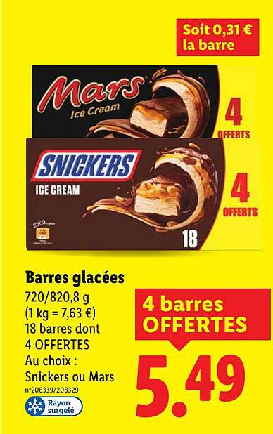 Barres glacées Snickers ou Mars