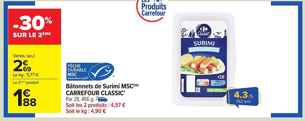 Bâtonnets de Surimi MSC™ CARREFOUR CLASSIC'