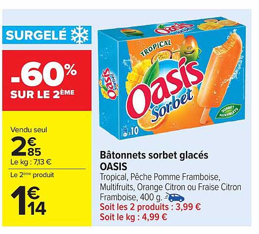 Bâtonnets sorbet glacés OASIS