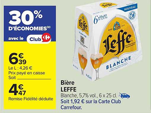 Bière LEFFE Blanche, 5,7% vol., 6 x 25 cl