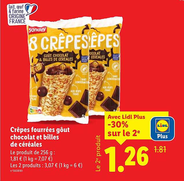 Crêpes fourrées goût chocolat et billes de céréales