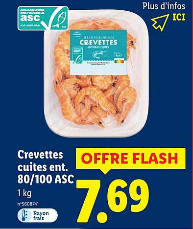 Crevettes cuites ent. 80/100 ASC
