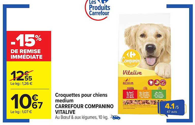 Croquettes pour chiens medium CARREFOUR COMPANINO VITALIVE
