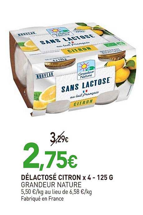 DÉLACTOSÉ CITRON x 4 - 125 G GRANDEUR NATURE