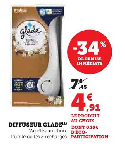 DIFFUSEUR GLADE(A) Variétés au choix L'unité ou les 2 recharges