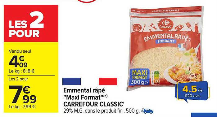 Emmental râpé "Maxi Format"(n) CARREFOUR CLASSIC