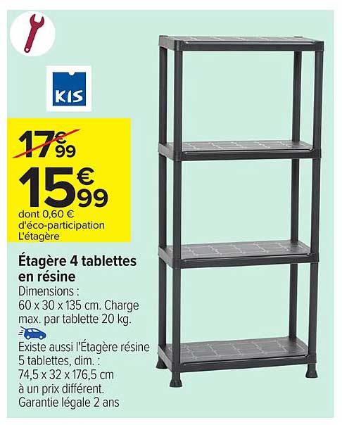 Étagère 4 tablettes en résine