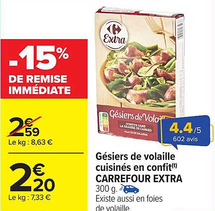 Gésiers de volaille cuisinés en confit(t) CARREFOUR EXTRA
