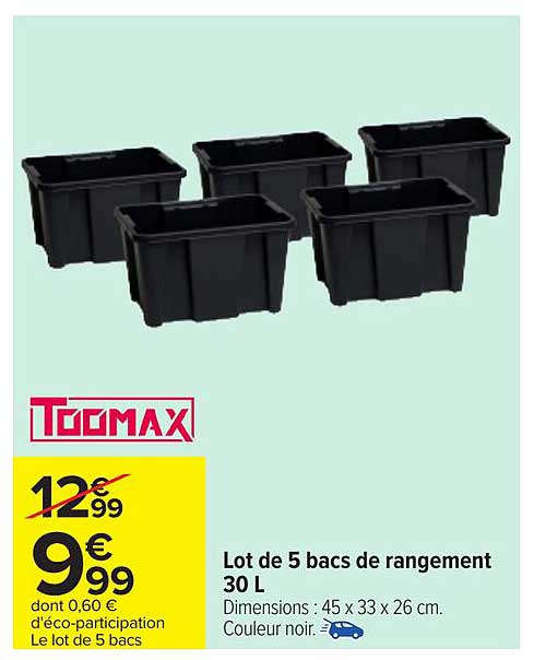 Lot de 5 bacs de rangement 30 L