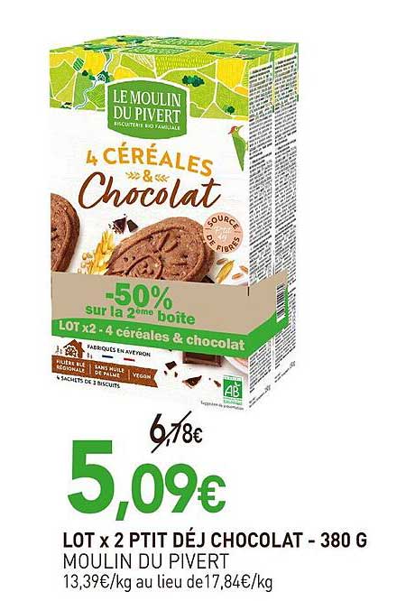 LOT x 2 PTIT DÉJ CHOCOLAT - 380 G