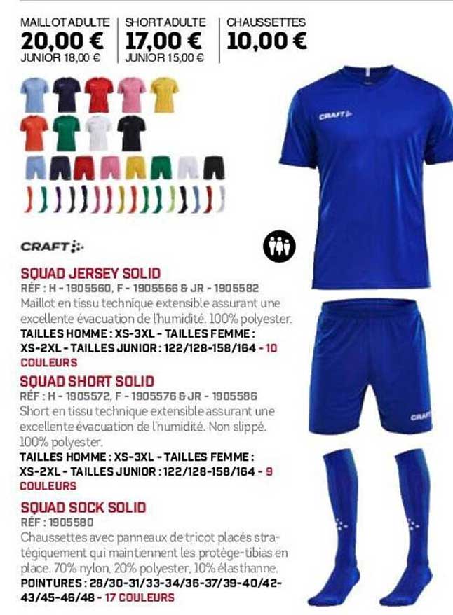 Maillot Adulte 20,00 €, Short Adulte 17,00 €, Chaussettes 10,00 €