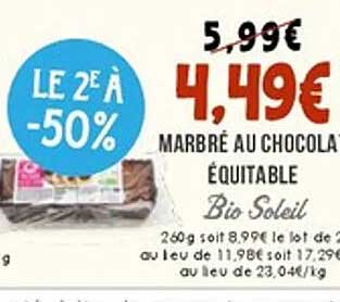 MARBRÉ AU CHOCOLAT ÉQUITABLE Bio Soleil