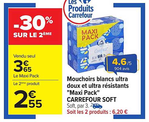 Mouchoirs blancs ultra doux et ultra résistants Maxi Pack