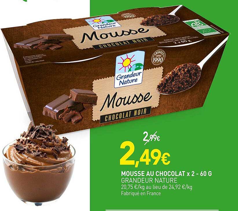MOUSSE AU CHOCOLAT x 2 - 60 G GRANDEUR NATURE