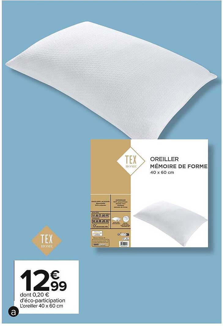 OREILLER MÉMOIRE DE FORME 40 x 60 cm