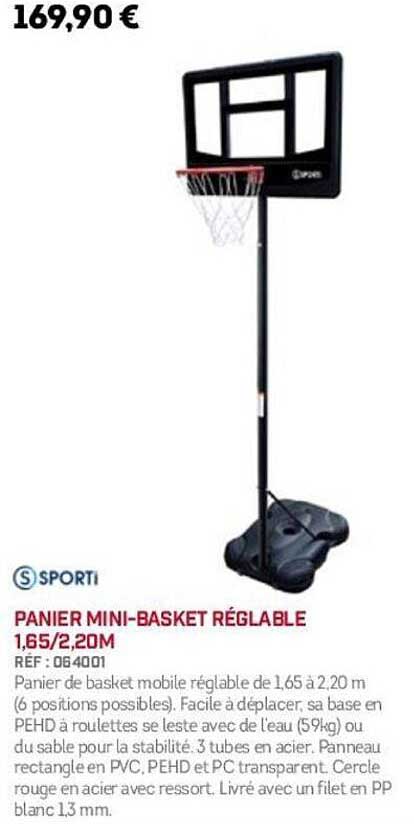PANIER MINI-BASKET RÉGLABLE 1,65/2,20M