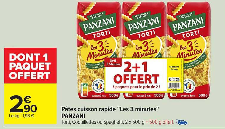 Pâtes cuisson rapide "Les 3 minutes" PANZANI