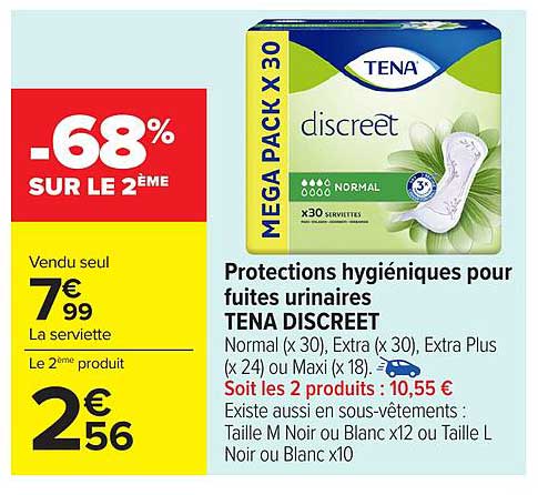 Protections hygiéniques pour fuites urinaires TENA DISCREET