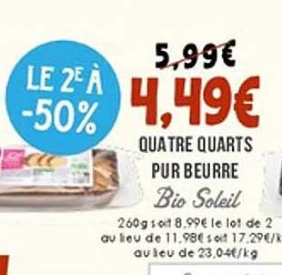 QUATRE QUARTS PUR BEURRE Bio Soleil