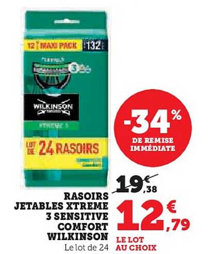 RASOIRS JETABLES XTREME 3 SENSITIVE COMFORT WILKINSON