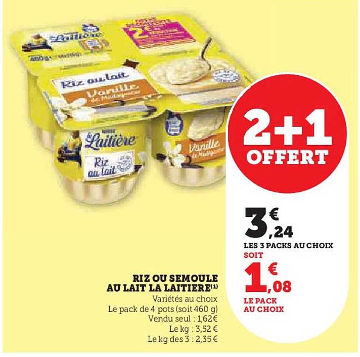 RIZ OU SEMOULE AU LAIT LA LAITIERE